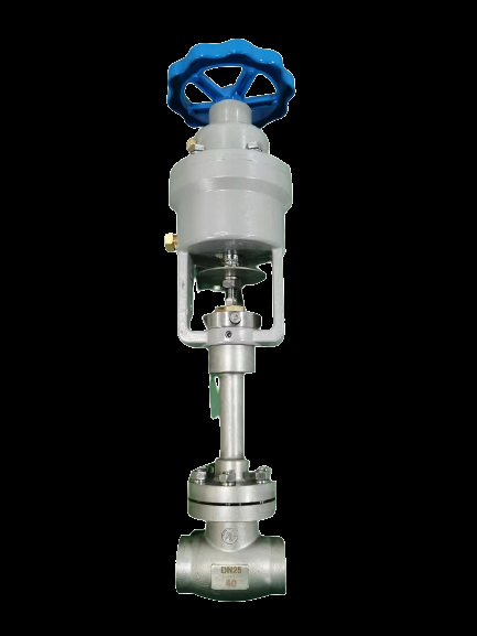Válvula globo pneumática criogênica com vedação PTFE e corpo CF8/CF3 para corte de emergência a 5,0 MPa em aplicações GNL/LOX/LIN
